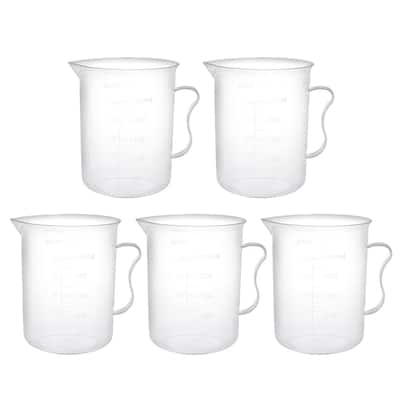 5pcs Laboratory PP Plastic Graduated Measuring Cup Handled Beaker - Transparent