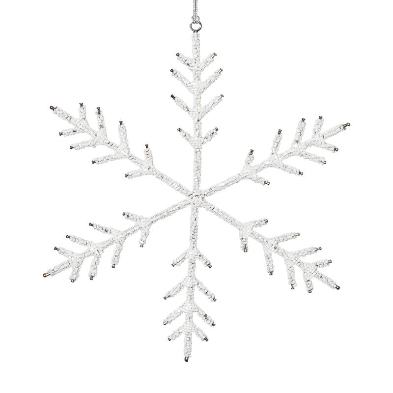 Beaded Snowflake Christmas Hanging Décor Ornaments, Set of 12, 10" - White
