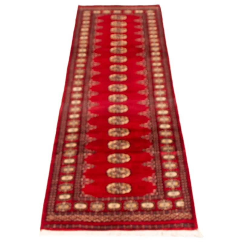 ECARPETGALLERY Hand-knotted Peshawar Bokhara Red Wool Rug - 2'7 x 9'9