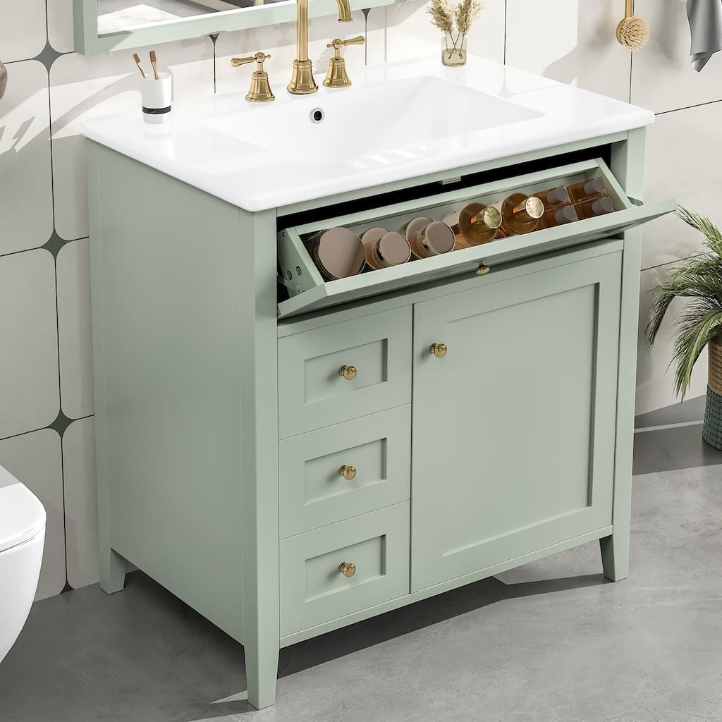 30/36 Inch Bathroom Vanity, Bathroom Sink Cabinet, Freestanding Bathroom Storage Cabinet with Ceramic Basin