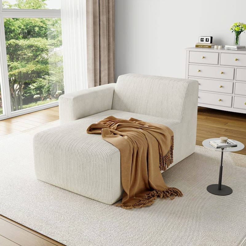 UIXE Upholstered Corduroy Chaise Lounges For Interior - 56.9" W x 31.8 H" 35.3 D" - Beige-Left Facing
