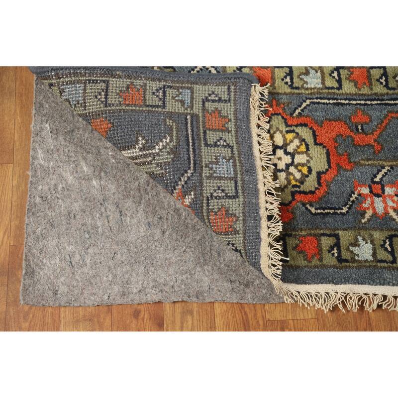 Slate Medallion Heriz Serapi Indian Area Rug Hand-Knotted Wool Carpet - 8'0" x 9'9"