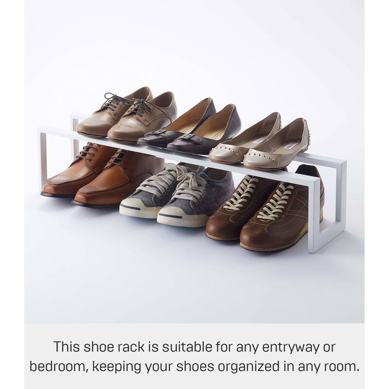 Yamazaki Home Expandable Shoe Rack - Two Sizes, Steel, Single, Holds 4 to 8 shoes, Expandable