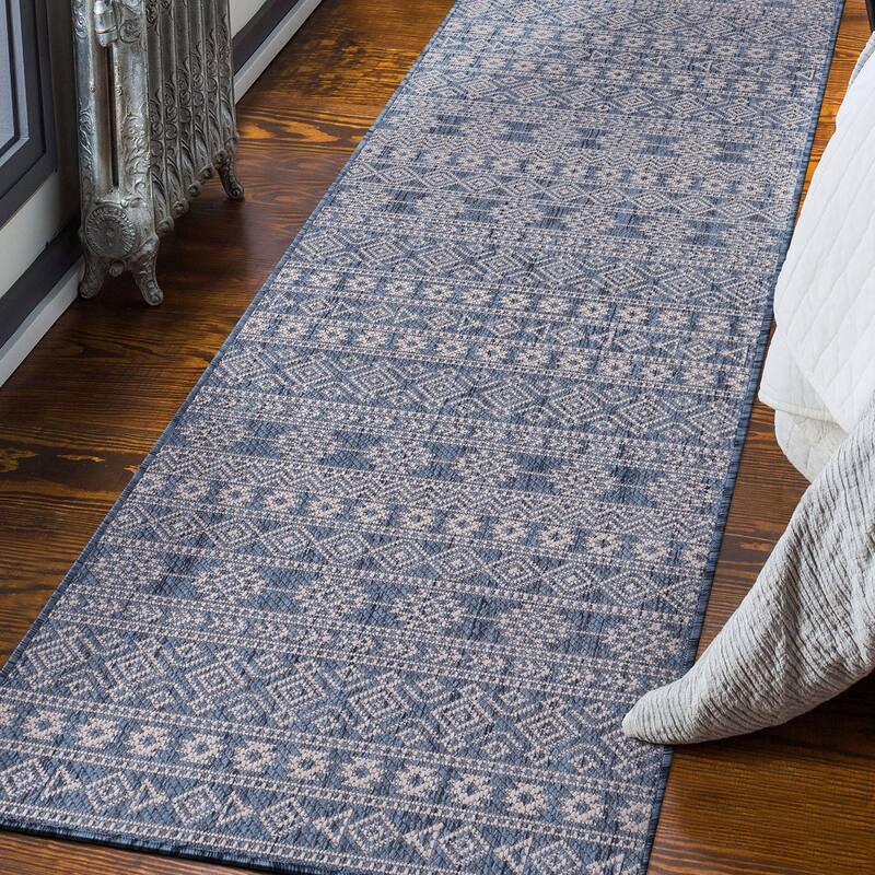 World Rug Gallery Geometric Boho Textured Flat Weave Indoor/Outdoor Area Rug