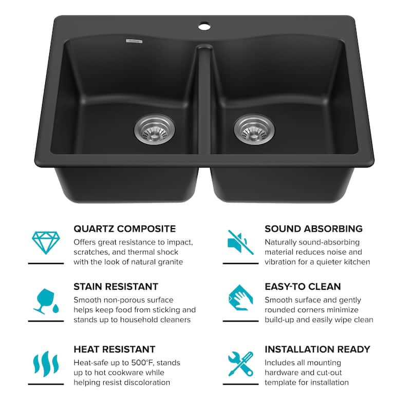 KRAUS Forteza Granite 33 inch 50/50 Undermount Drop-in Kitchen Sink