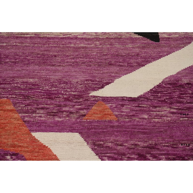 Purple Striped Moroccan Modern Area Rug Handmade Wool Carpet - 8'10" x 12'10"