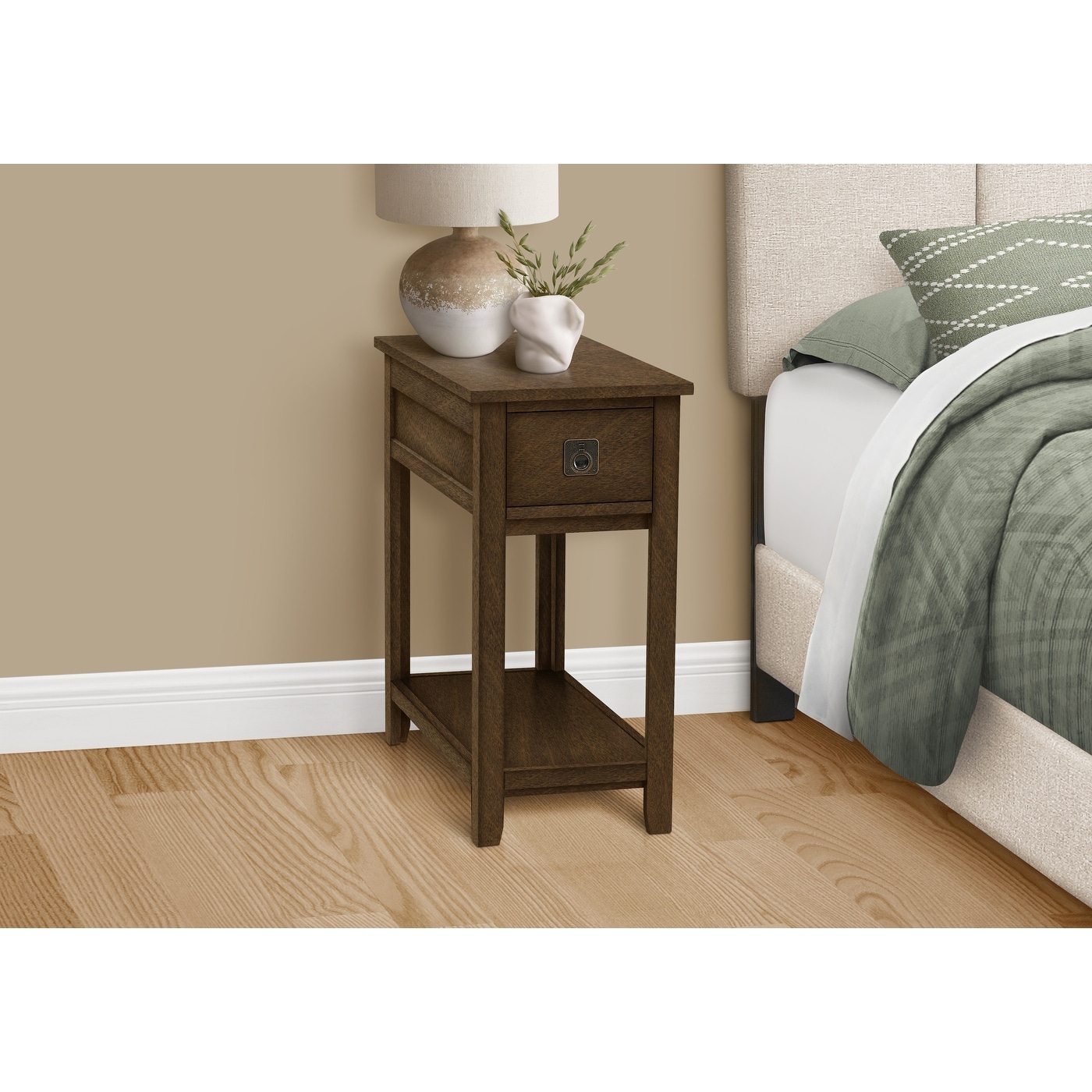 Transitional Narrow Accent Table with Storage Drawer for Bedroom