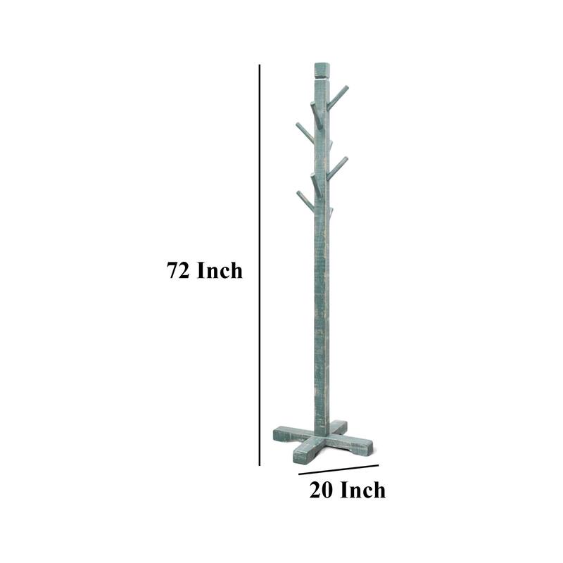 Rena Coat, Hat Rack Stand, 8 Wood Stems, 72 Inch Rustic Green Mahogany