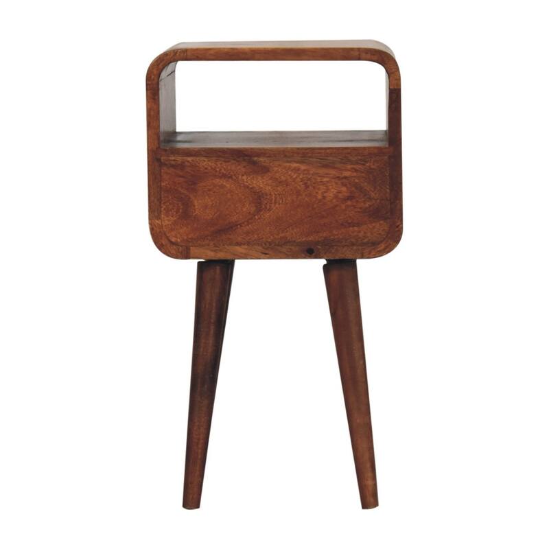 Mini Honey Caramel Curved Nightstand with Open Slot