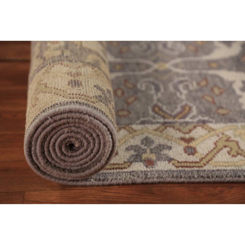 Gray & Ivory Oushak Indian Runner Rug Hand-Knotted Wool Carpet - 2'9"x 9'11"