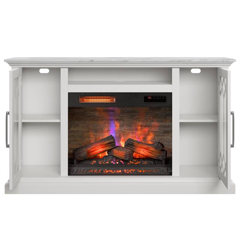 duraflame® Electric Fireplace Media Console for 65 Inch TVs with Glass Doors, Bright White