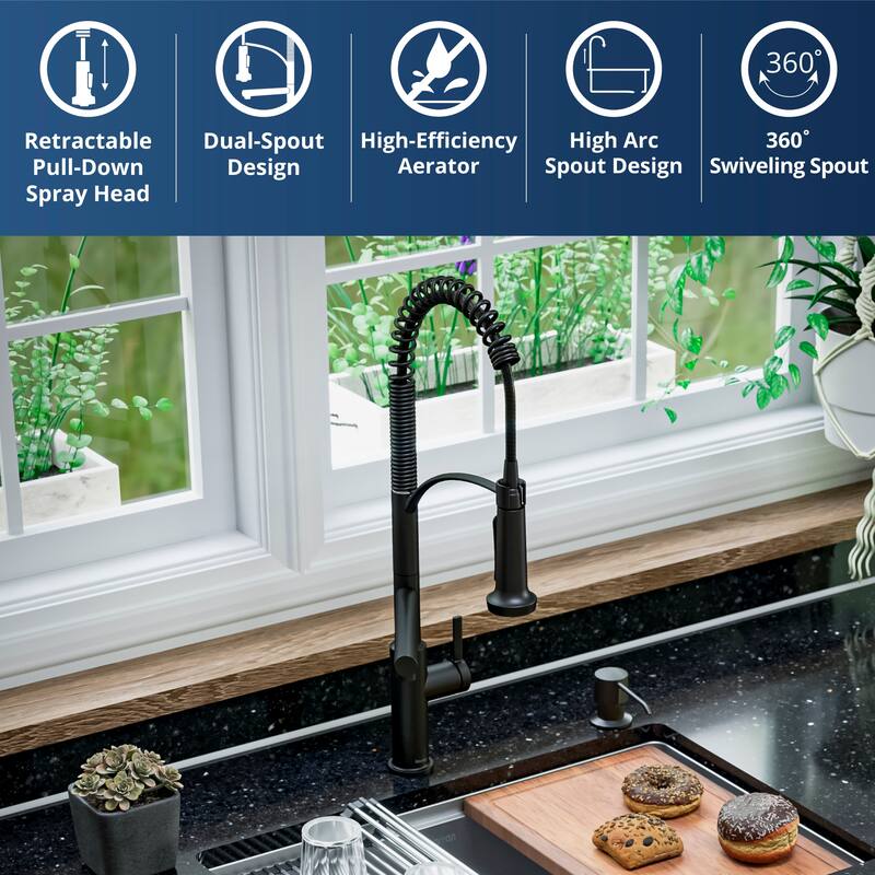Karran Adlington KKF360 Single Handle Pull Down Sprayer Kitchen Faucet with Pot Filler