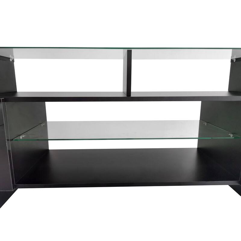 Modern TV Stand with Illuminated Glass Shelves, High Gloss UV Finish, and Ample Storage, 78.7'' Wide