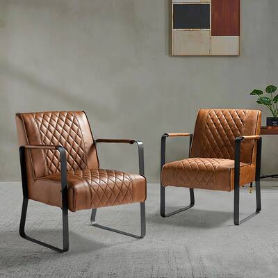 LagashMid Century Modern PU Leather Accent Armchair with Metal Base Set of 2 by HULALA HOME