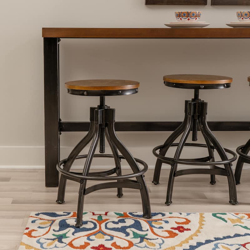 Linon Caverly Steel/Wood Industrial 5-Piece Adjustable Round Bar Stool Set