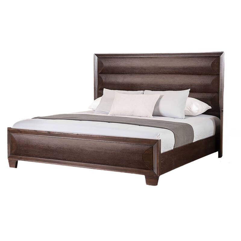 Nitz Queen Bed, Paneled Headboard with Beveled Fronts, Espresso Brown Wood