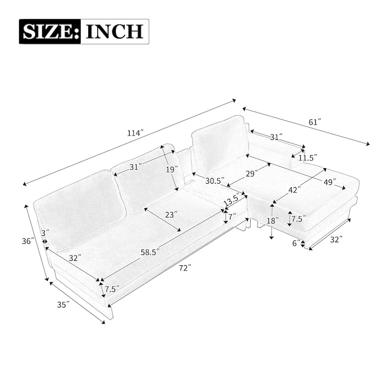 Corduroy L-shaped Sofa Sectional Sofa with 2 USB Ports and 2 Power Sockets, Storage Drawer Settee for Living Room