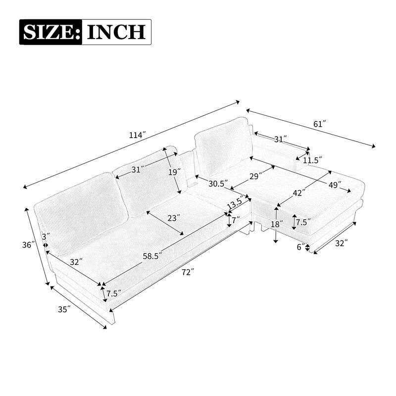 L-shaped Sofa Sectional Sofa with Two USB Ports and Two Power Sockets, a Storage Drawer and a Reversible Chaise Lounge
