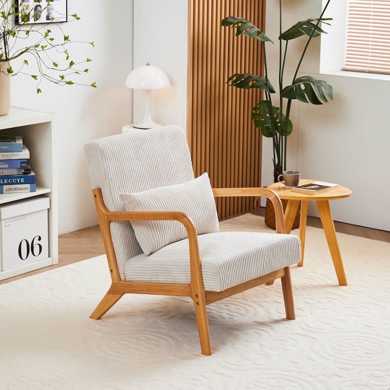 Rustic Side Chair Accent Chair with Wood Legs, Beige Reception Chair Arm Chair Vanity Chair Dressing Chair - Beige