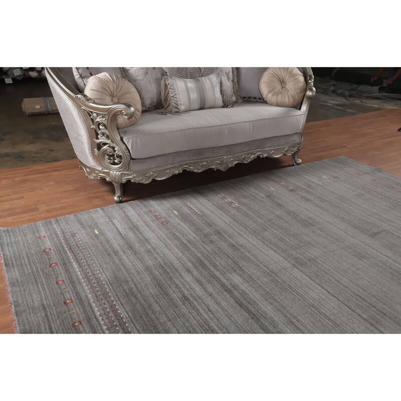 Hand Knotted Oriental 100% Wool Carpet Tribal Animal Pictorial Greys & Charcoal Gabbeh Area Rug - 9' 10'' X 7' 11''