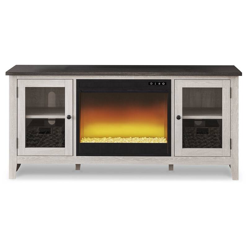Signature Design by Ashley Dorrinson White/Gray 60" TV Stand for TVs up to 69" with Electric Fireplace - 60"W x 17.5"D x 27.75"H