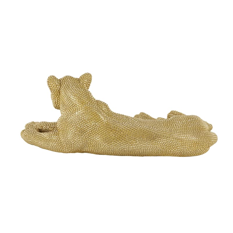 Polystone Leopard Decorative Sculpture with Carved Faceted Diamond Exterior - Black, White, Gold or Silver - Roche River Decor