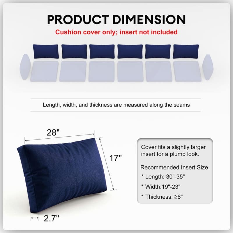 FINCATI 28" × 28" Outdoor Cushion Cover, Sofa Cushion Replacement Slipcover, Patio Seat Cover 28 Inches (COVER ONLY!)