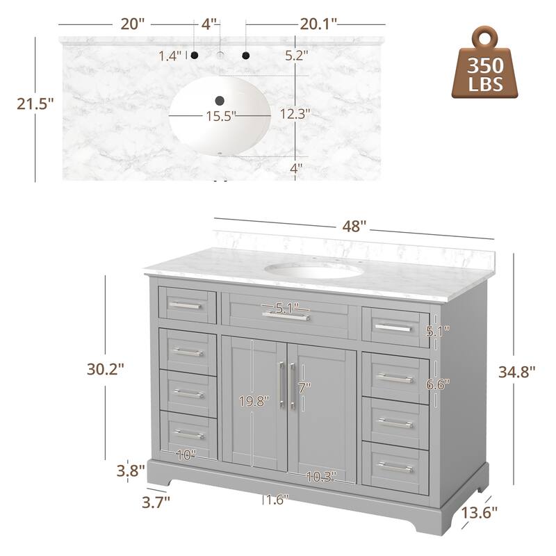 36/48/60 in. Bathroom Vanity in Wood with Ceramic Undermount Sink, Vanity with soft close Drawers