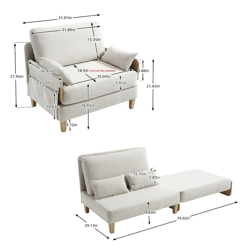 Roomfitters 3-in-1 Foldable Sofa Bed Recliner, Convertible Sleeper with Pillows for Small Spaces, Bedroom or Study