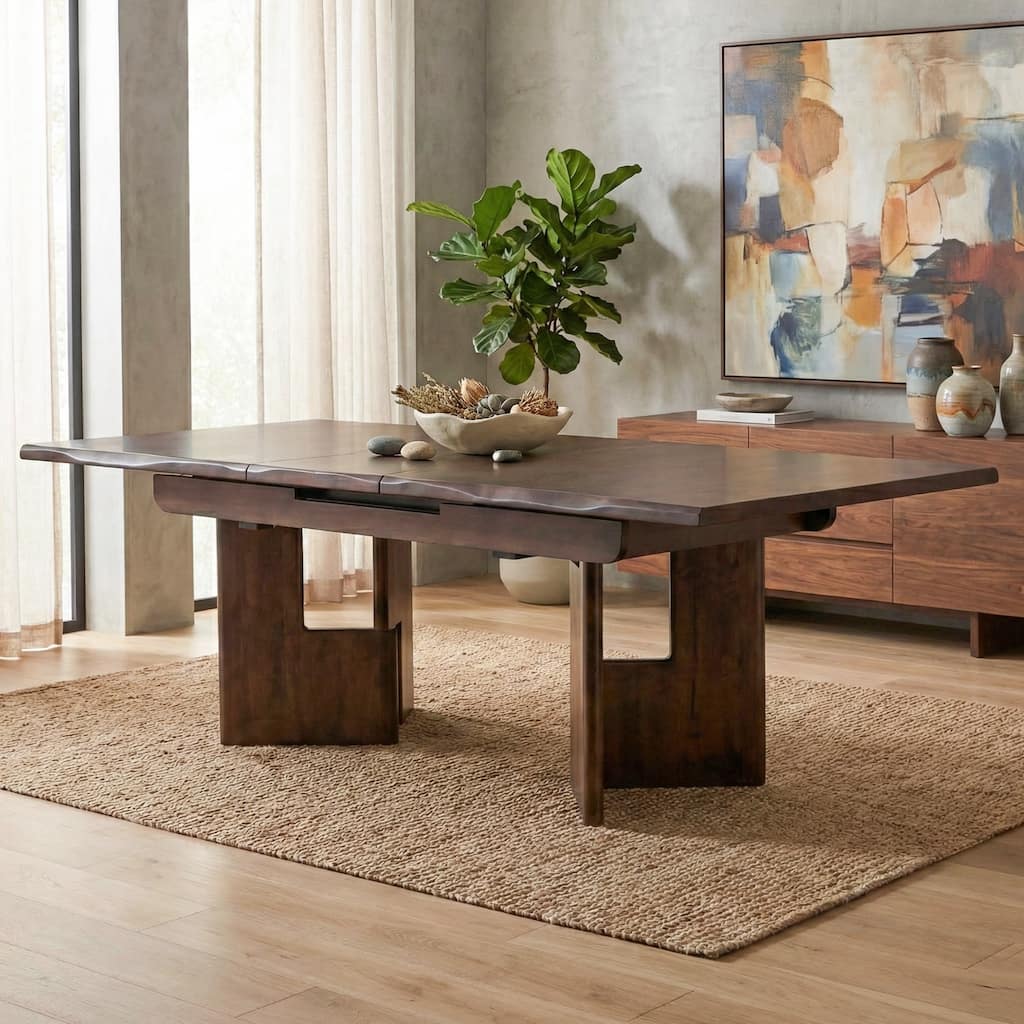 Furniture of America Abigail XIV Mid-Century Modern Rich Walnut Extendable Self-Storing 89-inch Dining Table
