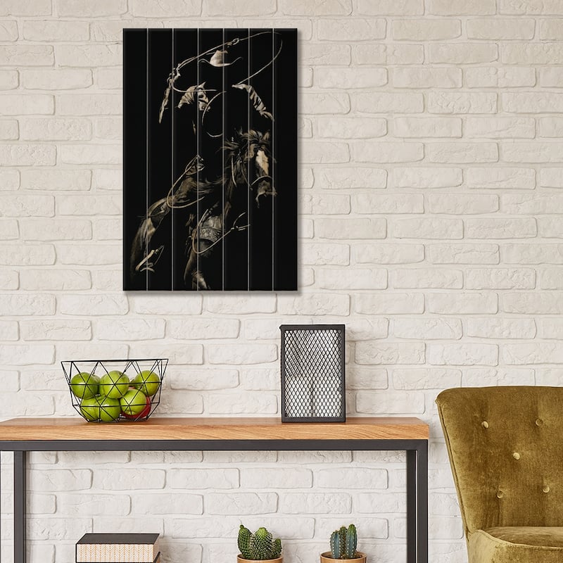 Scratchboard Rodeo VII Print On Wood by Julie T. Chapman - Multi-Color