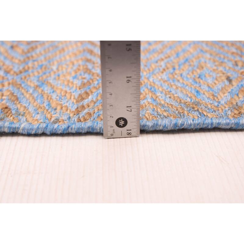 ECARPETGALLERY Flat-Weave Palas Denizli Blue, Tan Jute Kilim - 5'4 x 7'5