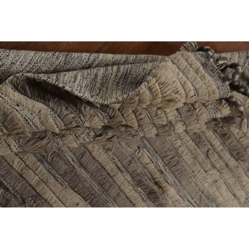 Striped Moroccan Shaggy Oriental Area Rug Handmade Wool Carpet - 5'8" x 8'3"