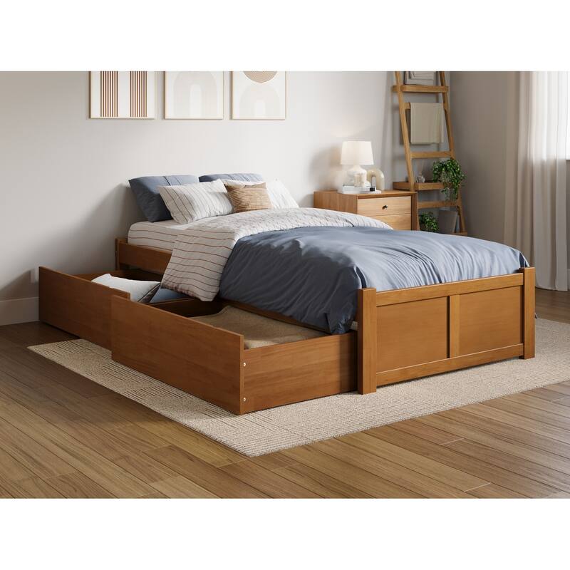 Concord Platform Bed with Footboard and Storage Drawers - Light Toffee - Twin XL