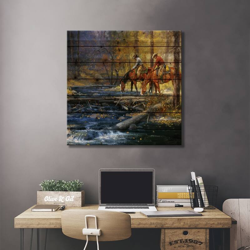 Cold Water & Falling Leaves Print On Wood by Jack Sorenson - Multi-Color