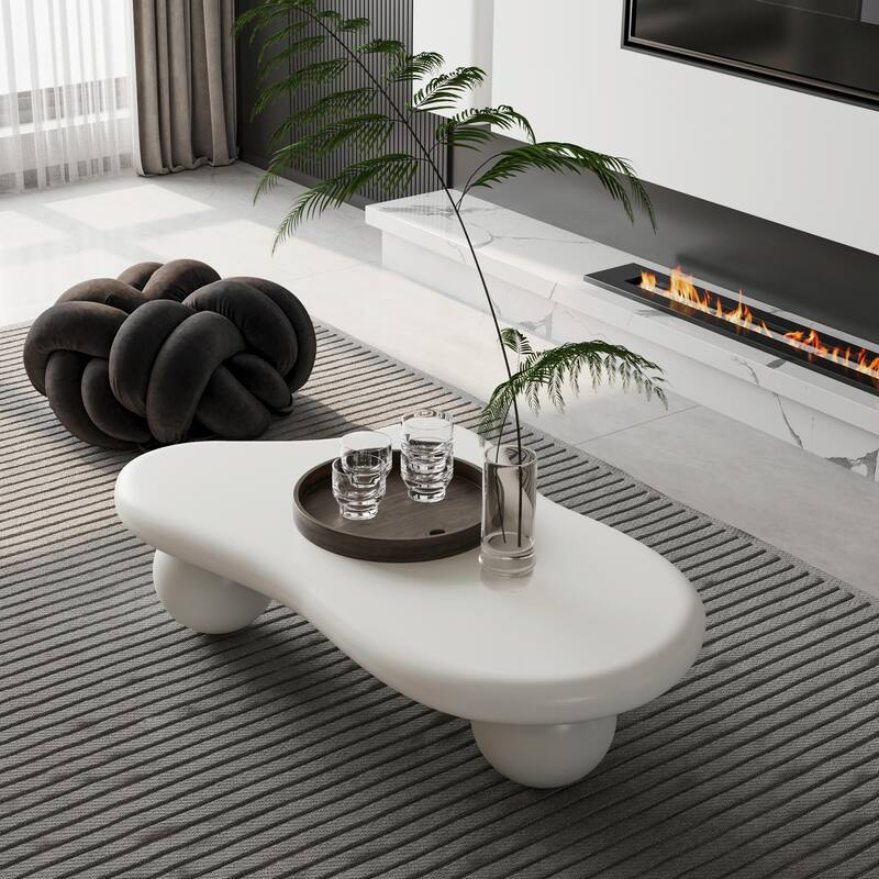 47-Inch Cloud-Shaped Coffee Table with 3 Ball Legs for Living Room
