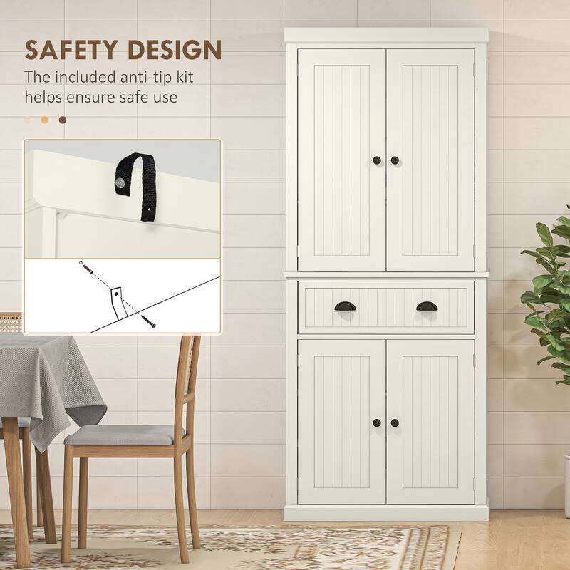 HOMCOM 72" Kitchen Pantry Cabinet, Freestanding Tall Storage Cabinet, Traditional Kitchen Cabinet with 4 Doors