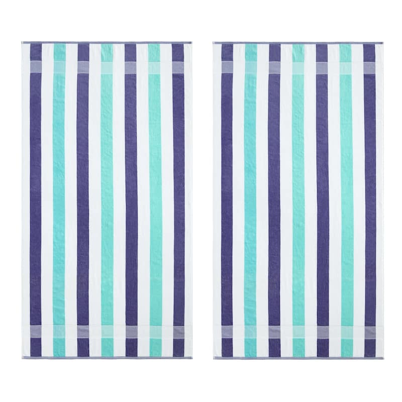 Calvin Klein 2 Piece Beach Towel Set - 2 Piece - Pop Color Stripe Blue
