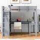 preview thumbnail 2 of 16, Full Size Loft Bed Frame with L-shape Desk and Storage Shelf, Versatility Solid Wood Storage Bed Frame for Kids, Teens