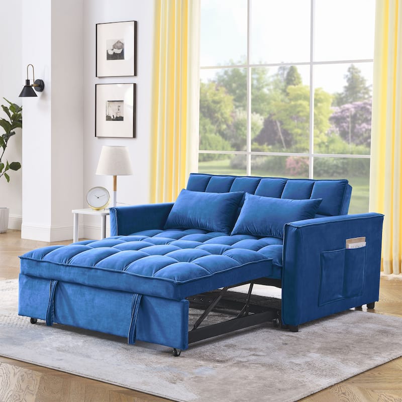 53.94Inch Convertible Sleeper Sofa with Two Side Pockets and 2 Pillows