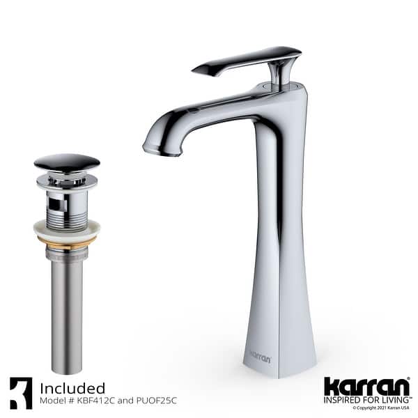 slide 28 of 33, Karran Woodburn Single Hole Single Handle Vessel Bathroom Faucet with Matching Pop-Up Drain Chrome