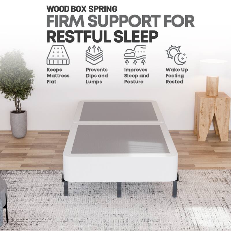 Onetan 8-Inch & 4-Inch Wooden Box Spring/Foundation Ideal for Mattress, No Assembly Needed, White.
