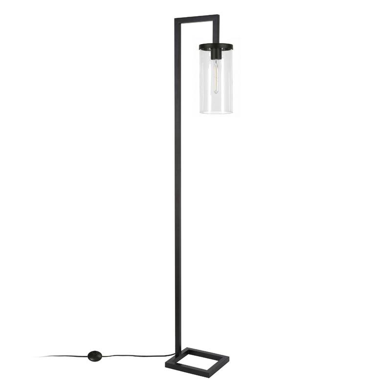 Metal Reading Floor Lamp with Glass Shade and Foot Switch - 9” x 11” x 67” (D x W x H)