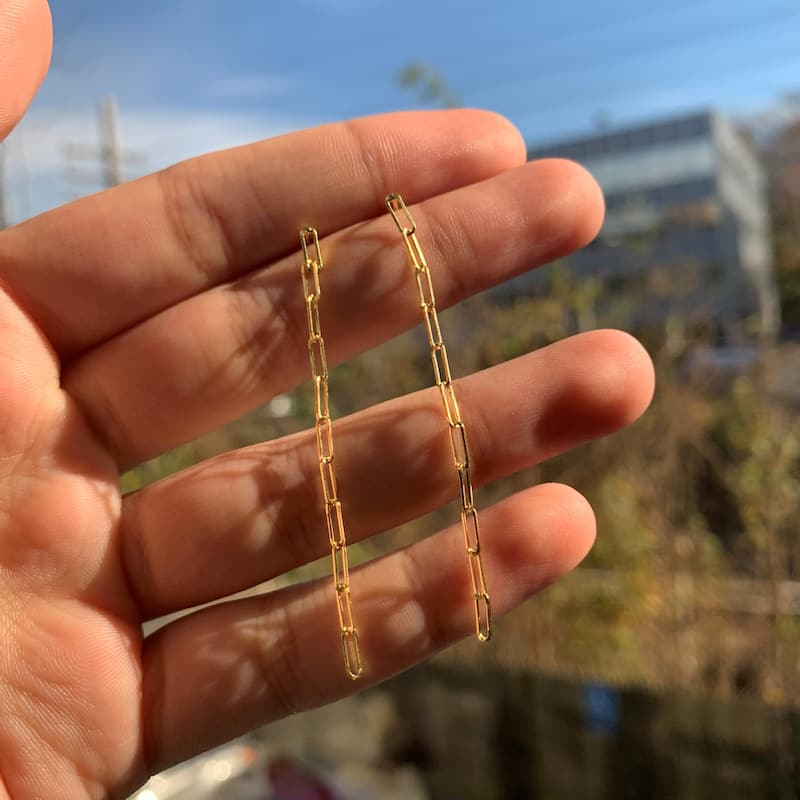 Joelle Collection 14K Yellow Gold Paperclip Long Drop Earrings 2.25 Inch