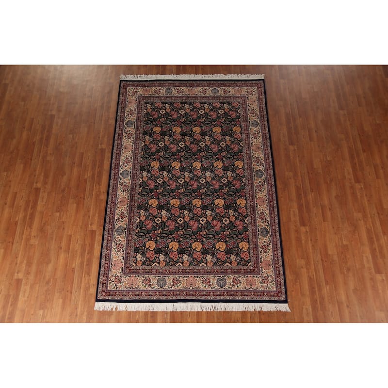 Blue Floral Aubusson Vegetable Dye Area Rug Hand-Knotted Wool Carpet - 6'0"x 9'0"