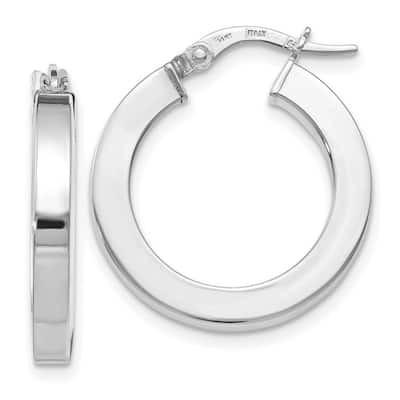 Curata 14k White Gold Polished 22.5x3mm Squared Hoop Earrings