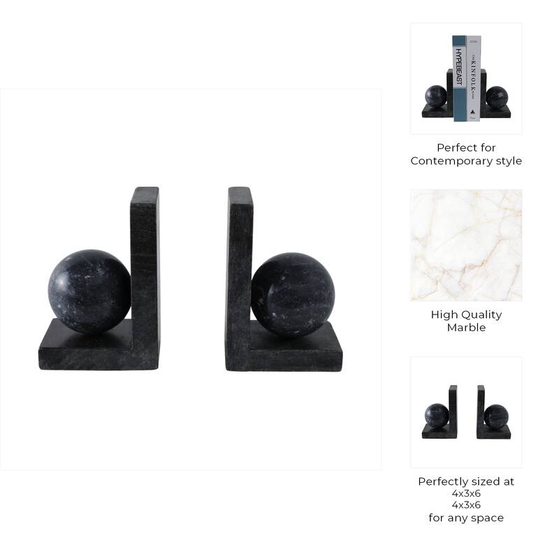 Stone Bookends Decorative L-Shaped with Geometric Sphere (Set of 2) - 4" x 3" x 6"