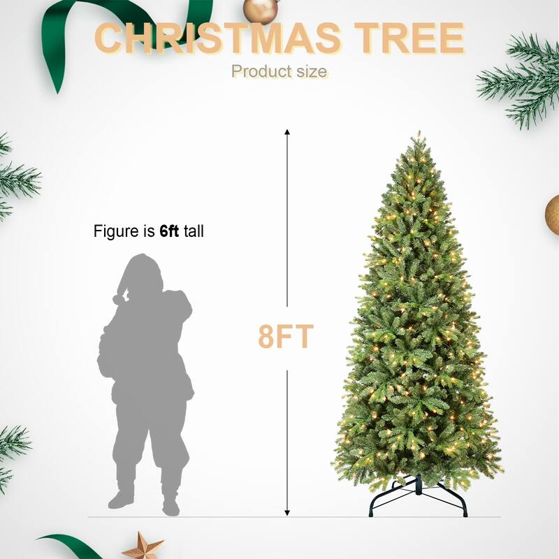 6FT Christmas Tree with 1032 Tips and 300 Warm White LED Lights-PVC+PE Mixed Branches,Hinged Structure for Easy Setup