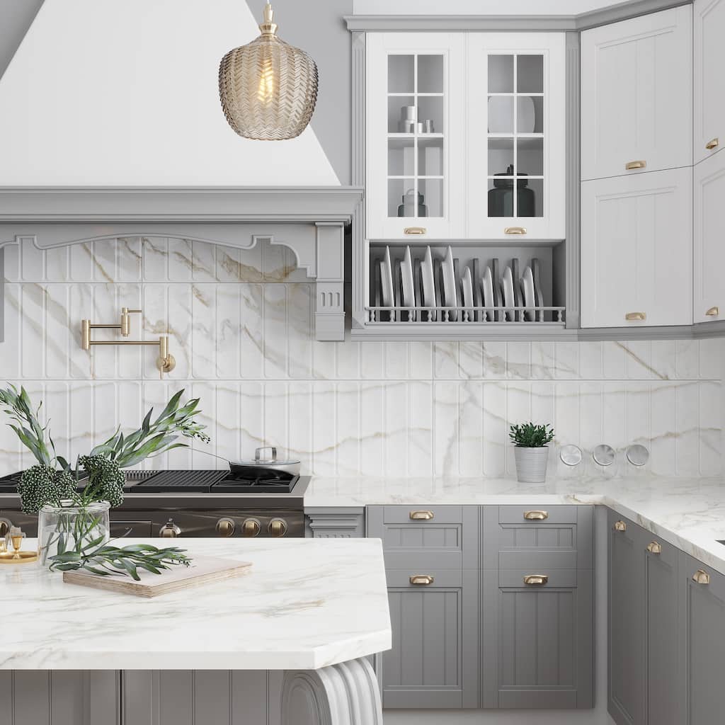 Apollo tile 16" x 48" Strata Matte White Gray Ceramic Tile (15.5 sq ft/case) - 3 Pack