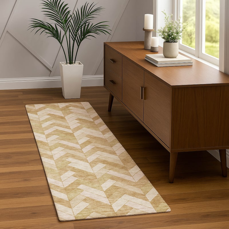 Machine Washable Indoor/ Outdoor Modern Chevron Chantille Rug